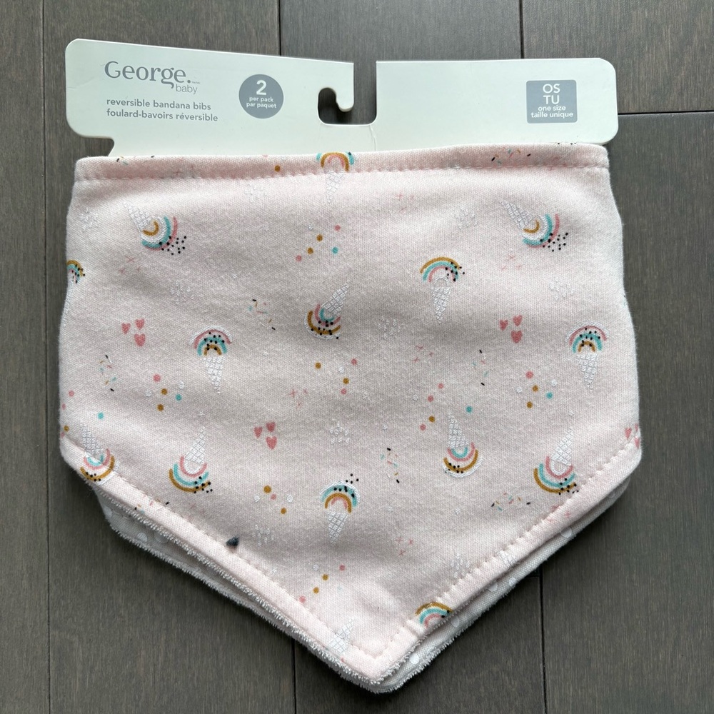 🌟FREE W/ PURCHASE🌟 NWT 2-Pack Baby Girls’ Reversible Bandana Bibs, O/S